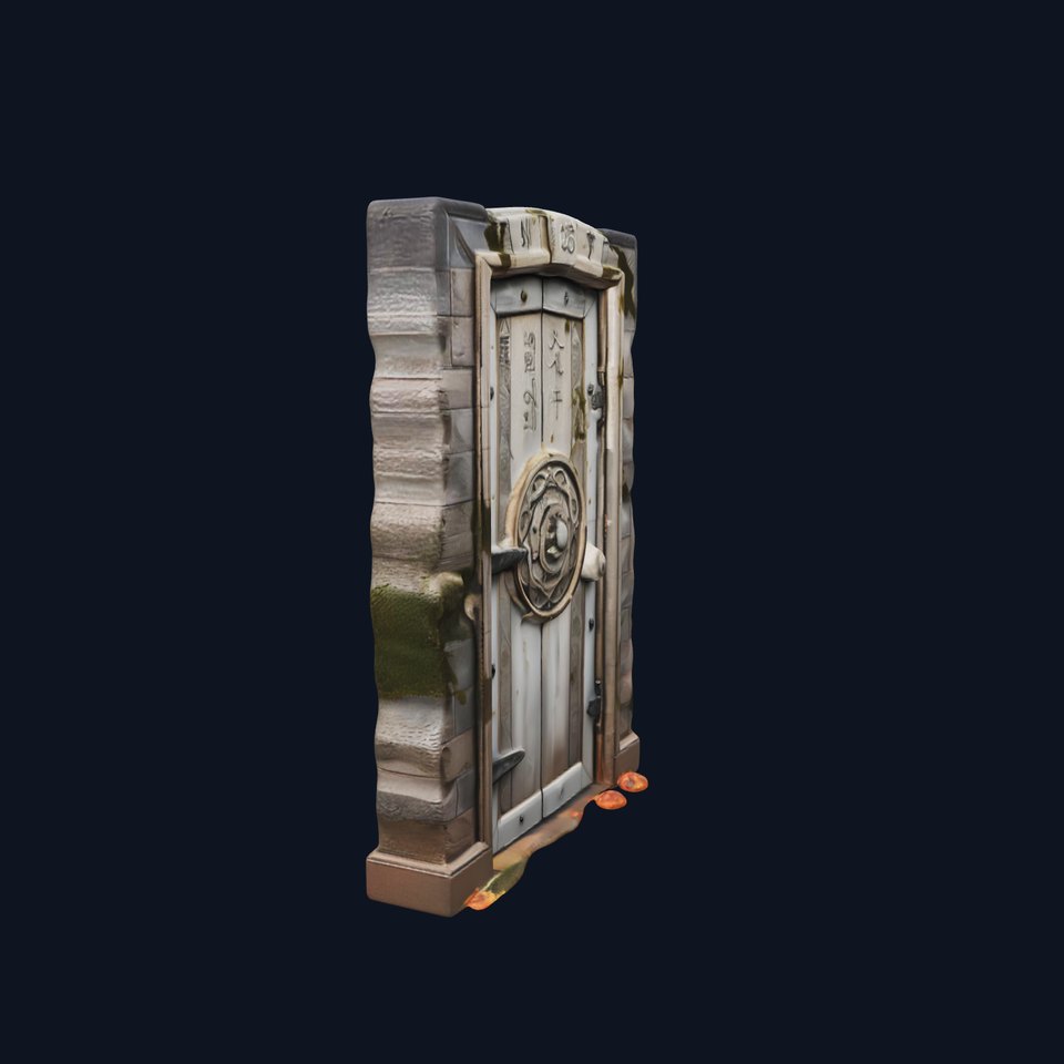 Ancient Wooden Door with Runic Carvings Model Pack